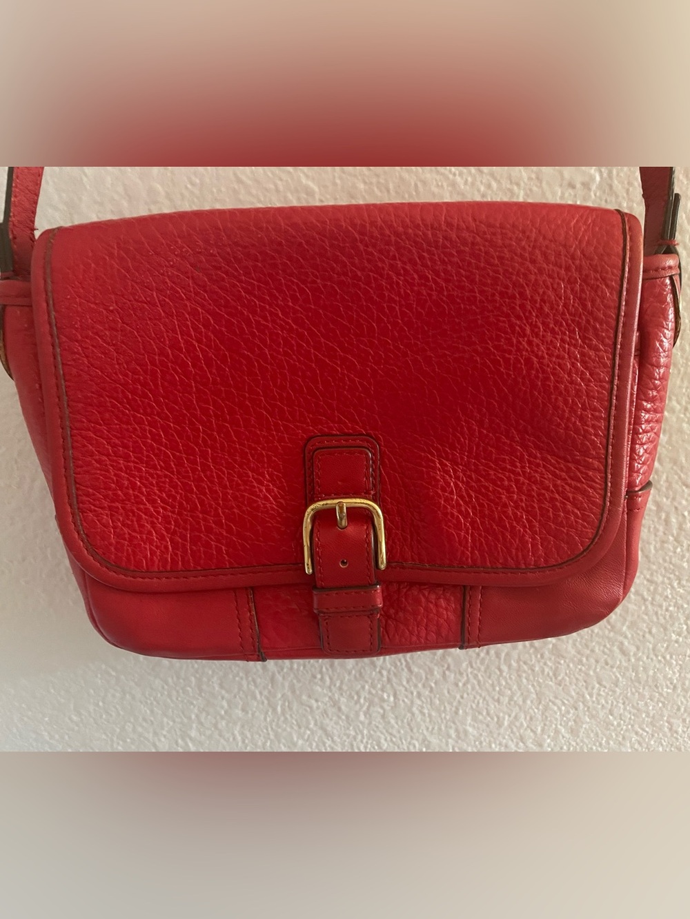 Coach Red Leather Crossbody with Gold Buckle